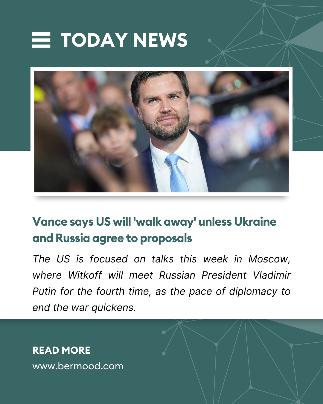 Vance says US will 'walk away' unless Ukraine and Russia agree to proposals