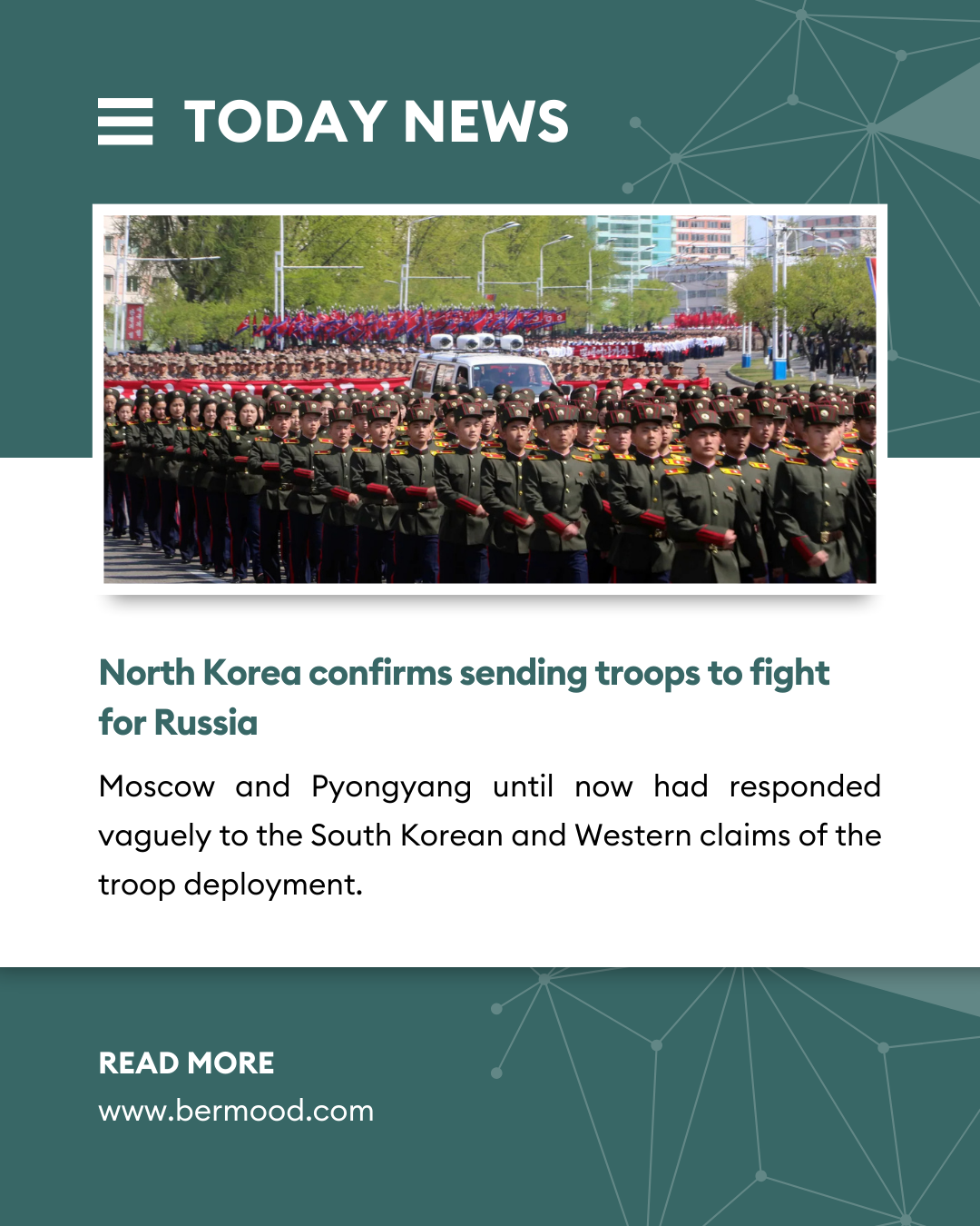 North Korea confirms sending troops to fight for Russia.