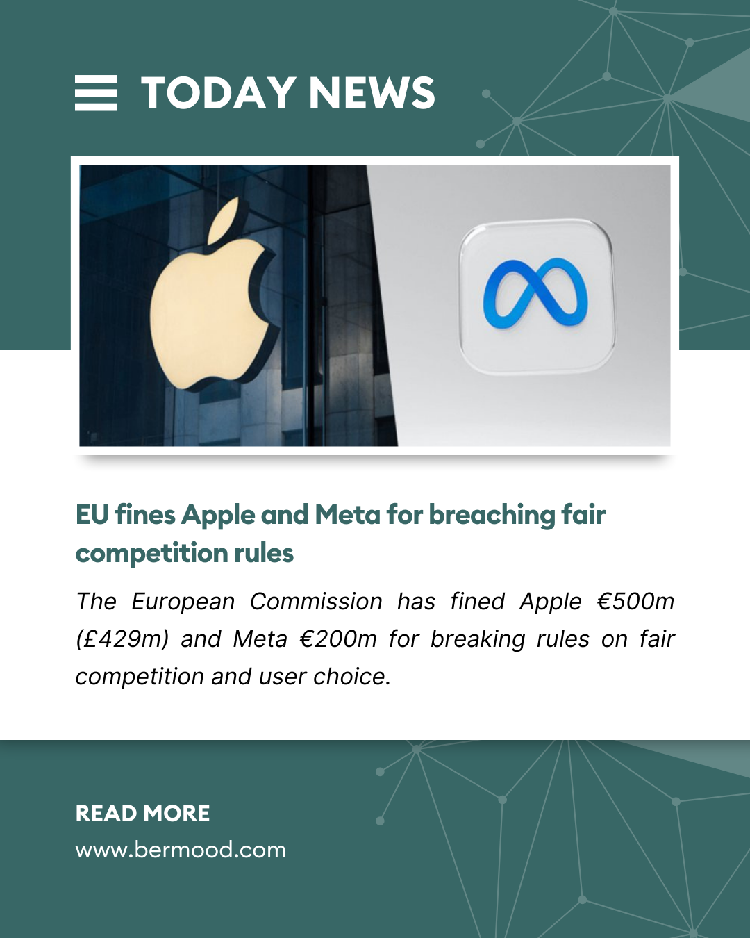 EU fines Apple and Meta for breaching fair competition rules.