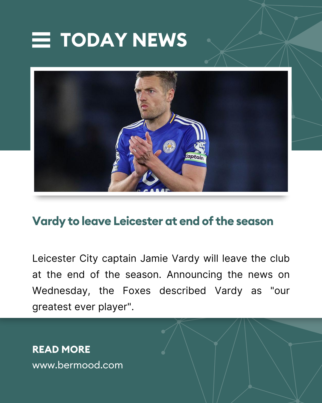 Vardy to leave Leicester at end of the season.